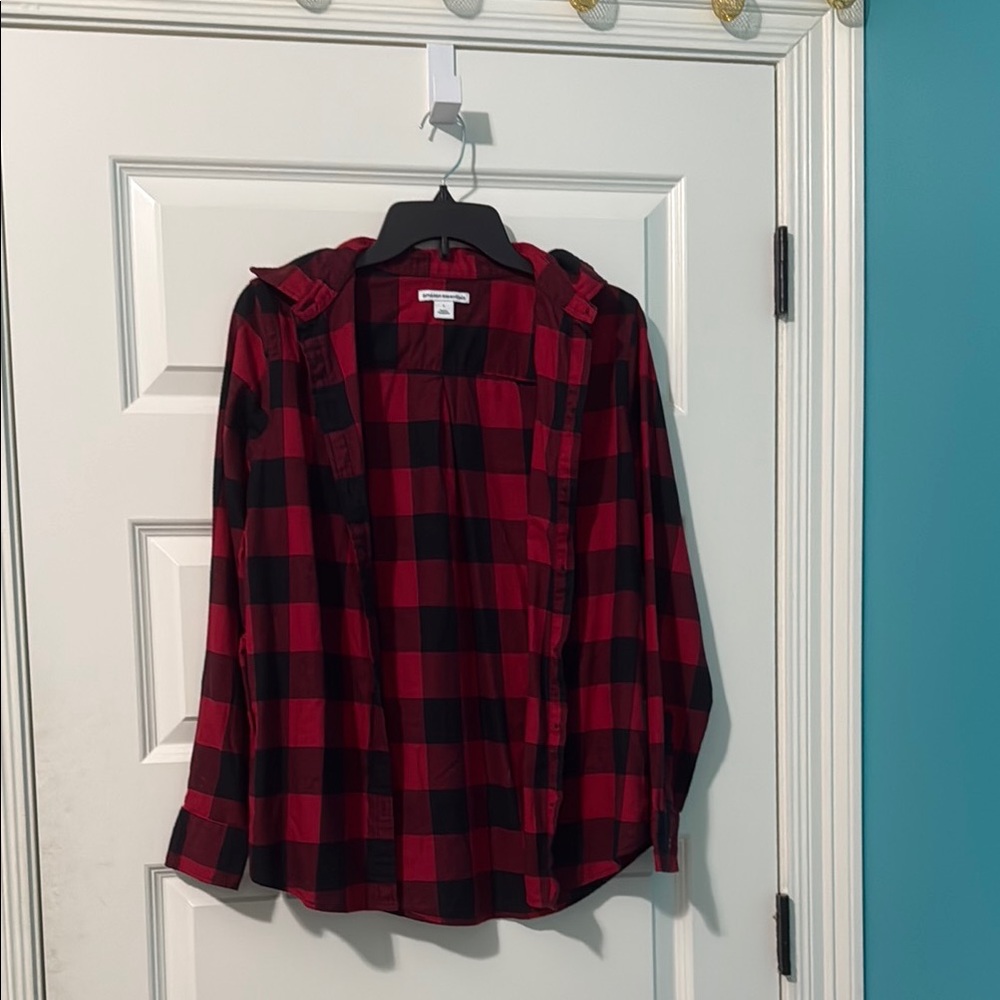 Red and Black Plaid Button-Up Shirt